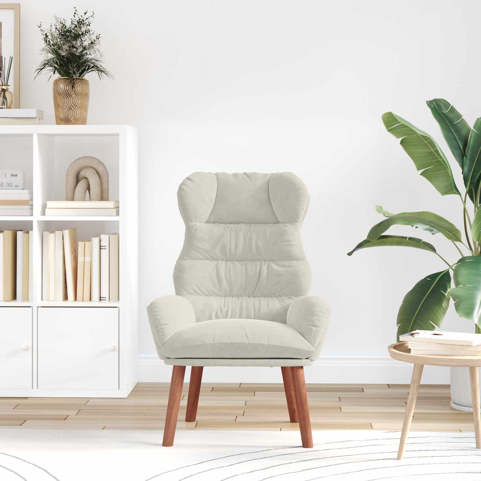 Fotel relaksacyjny z kremowego aksamitu 69x74x93 cm z wyściełanymi