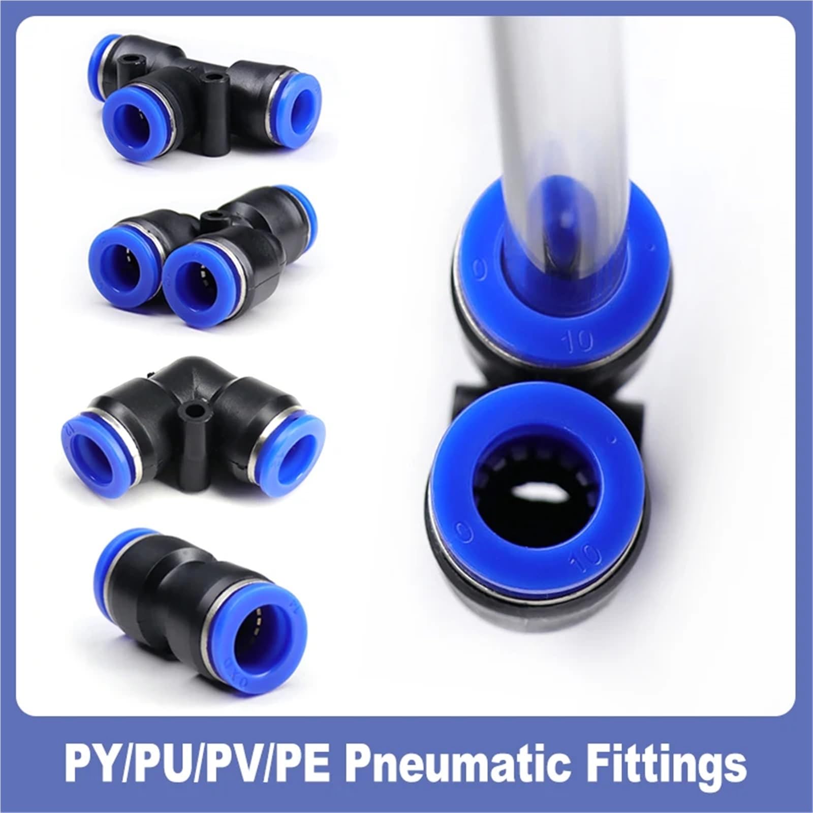 Conector neumático serie PY/PU/PV/PE OD 4, 6, 8, 10, 12, 16 mm, manguera de empuje rápido (PVC, OD 14 mm, 1 pieza)