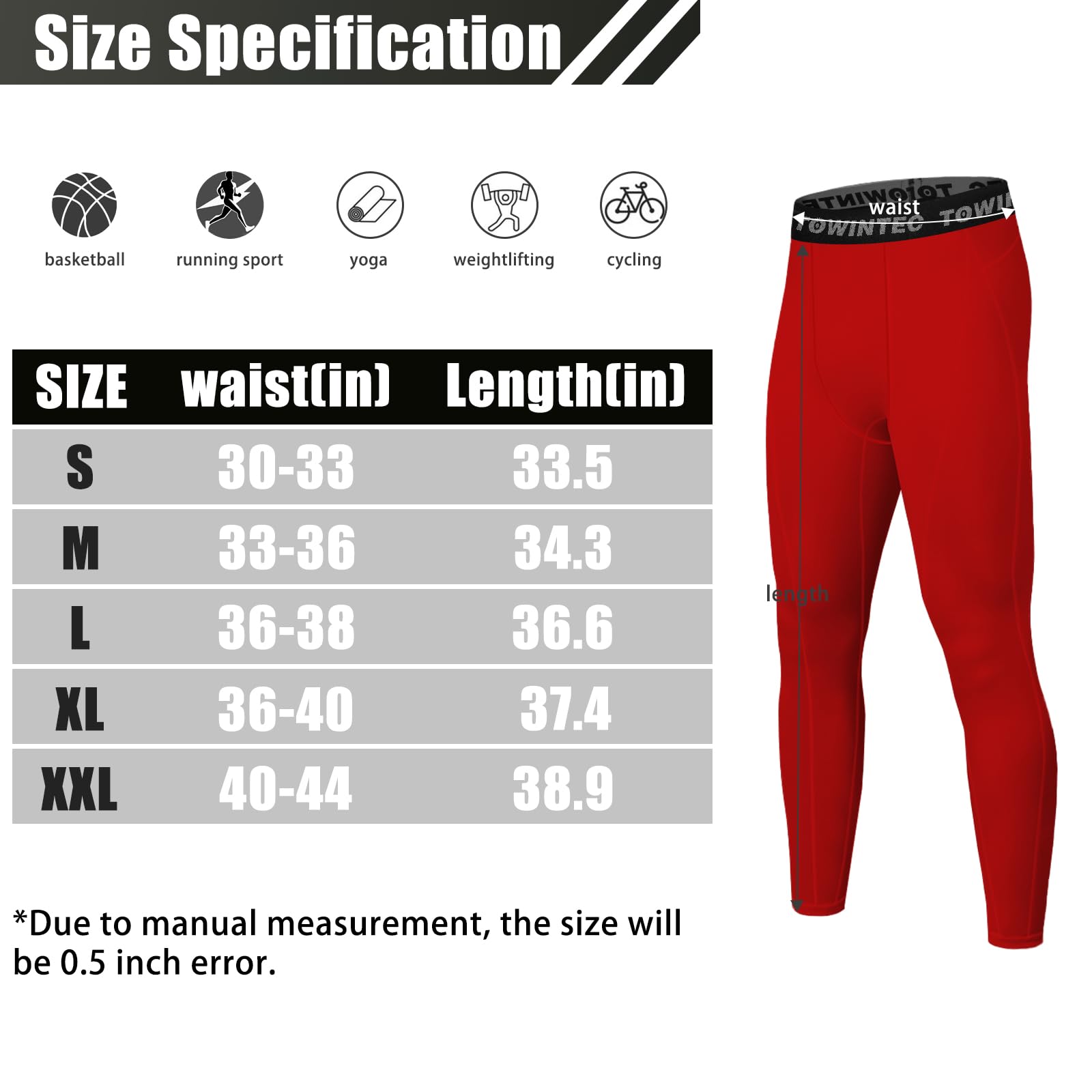 Pantalones de compresin para Hombre - Rojo - Mallas para Correr - Pantalones Ajustados Transpirable - Secado rpido - Leggings para Gimnasia y Deporte