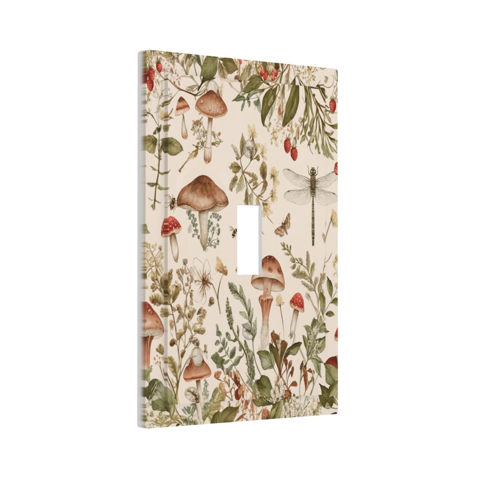 Sghxwp Watercolor Mushroom Wildflower 1 Gang Light Switch Plate Vintage Botanical Dragonfly Bee Wall Plate Cover Decorative Single Toggle Switch Plate Faceplate for Bathroom Home Decor