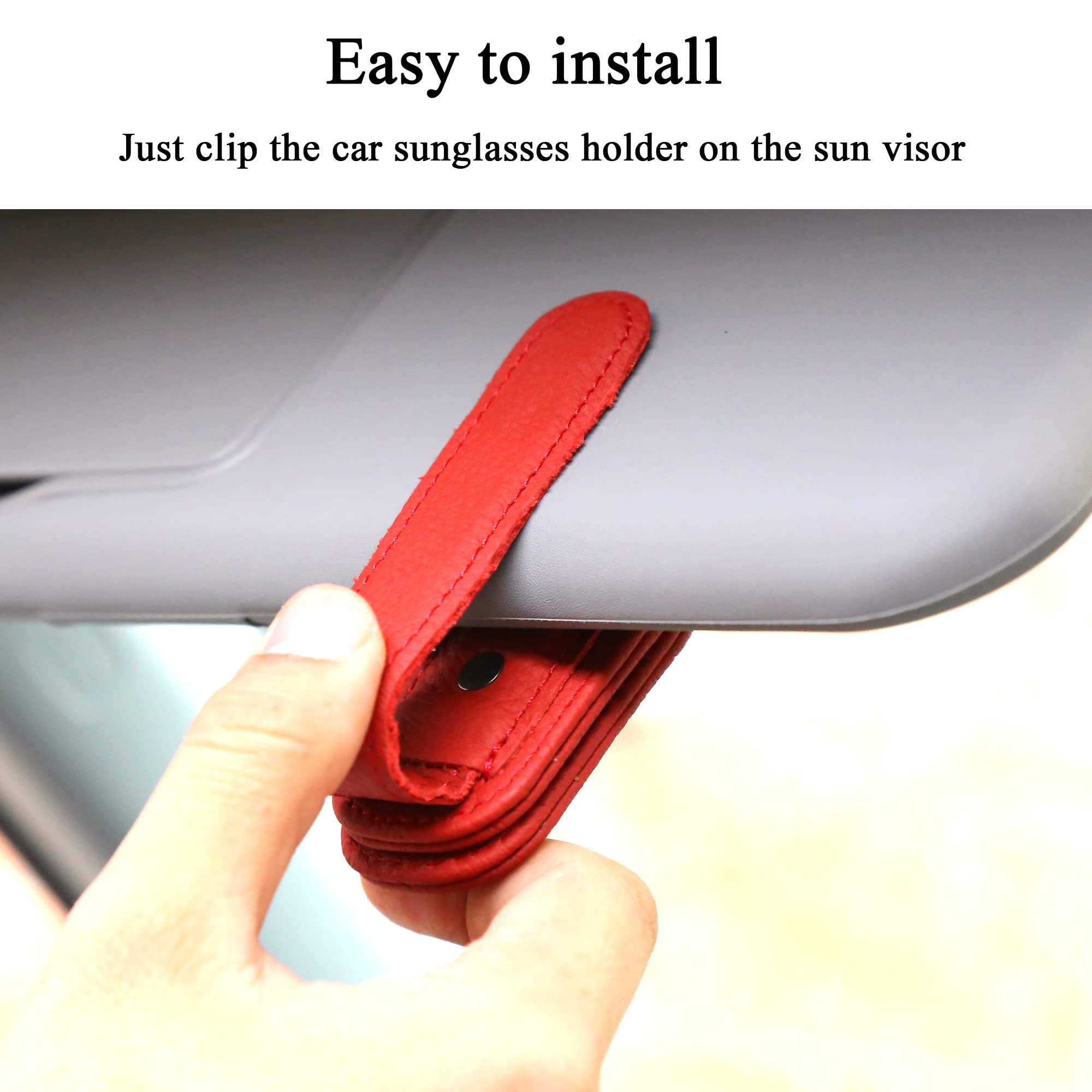 KIWEN Soportes para Gafas de Sol para Visera de Coche, Clip magnético de Cuero para Gafas, Clip para Tarjeta de Billete, Soporte para Gafas de Sol, Accesorios para Visera de Coche (1, Rojo)