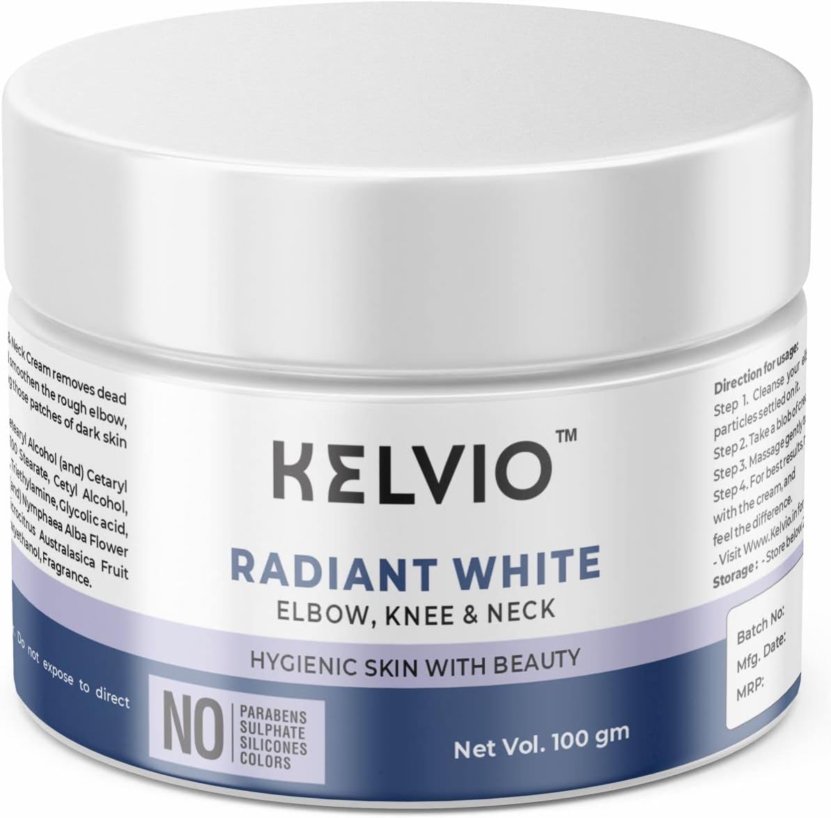 Radiant White Elbow, Knee & Neck Whitening Cream – Skin Brightening & Even Tone Formula for Women, Men & Girls, 100 g