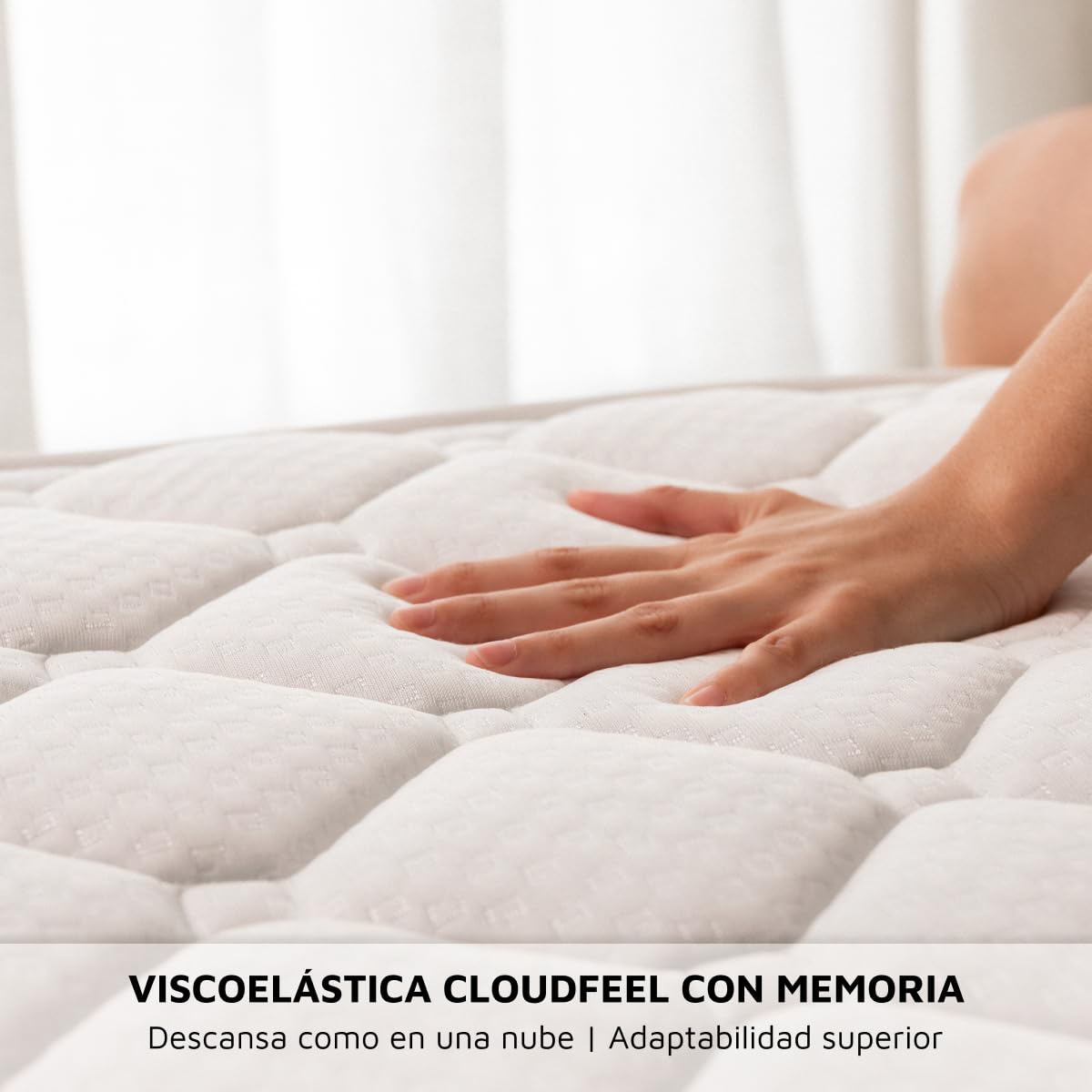NALUI - Colchón Viscoelástico 90x180 One 15 con Firmeza Media y Grosor 15cm. Capa Viscoelástica Cloudfeel, Tejido Transpirable 3D Air Path y Multicapa 8 Airsoftpro. Fabricado en España, Blanco