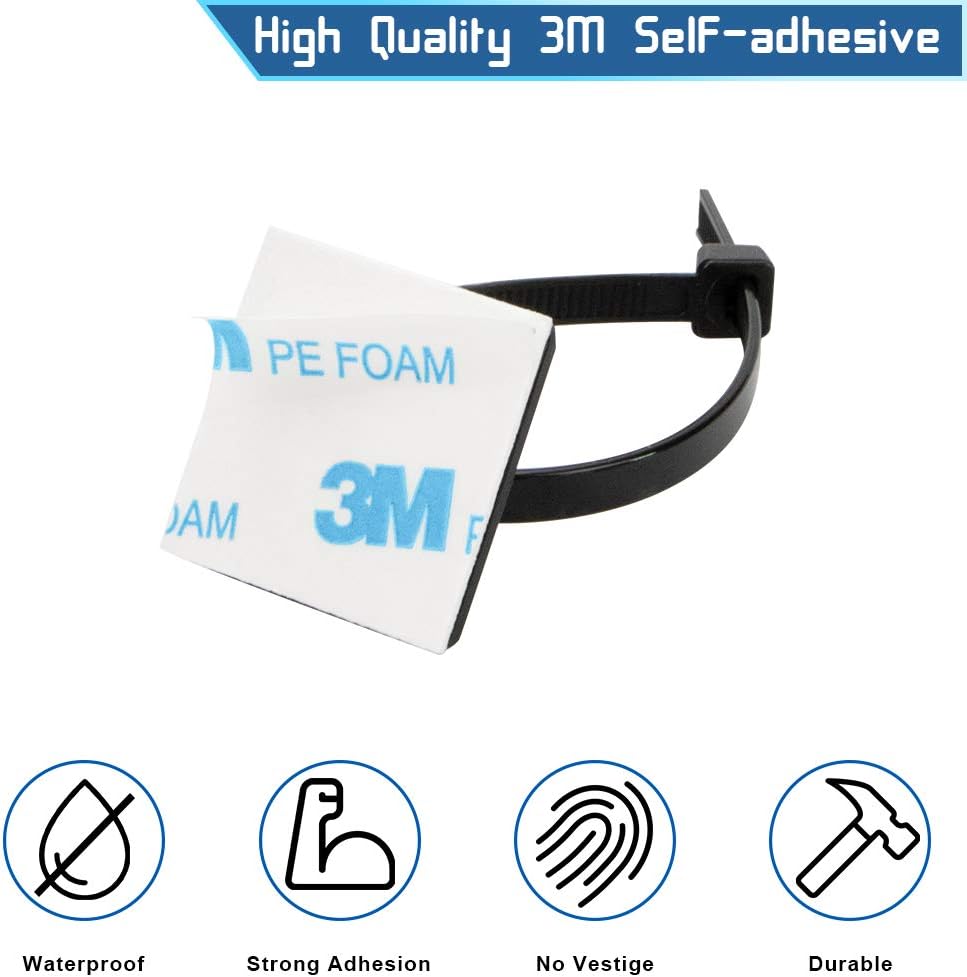 Zip Tie Mount 0.75 Inch 20 mm Black Small Wire Tie Adhesive Mounting, 100 Pieces.perfect for Wire Clips Cable Management Cable Tie Anchors,Durability Pro-grade UV Wire Holder : Electronics