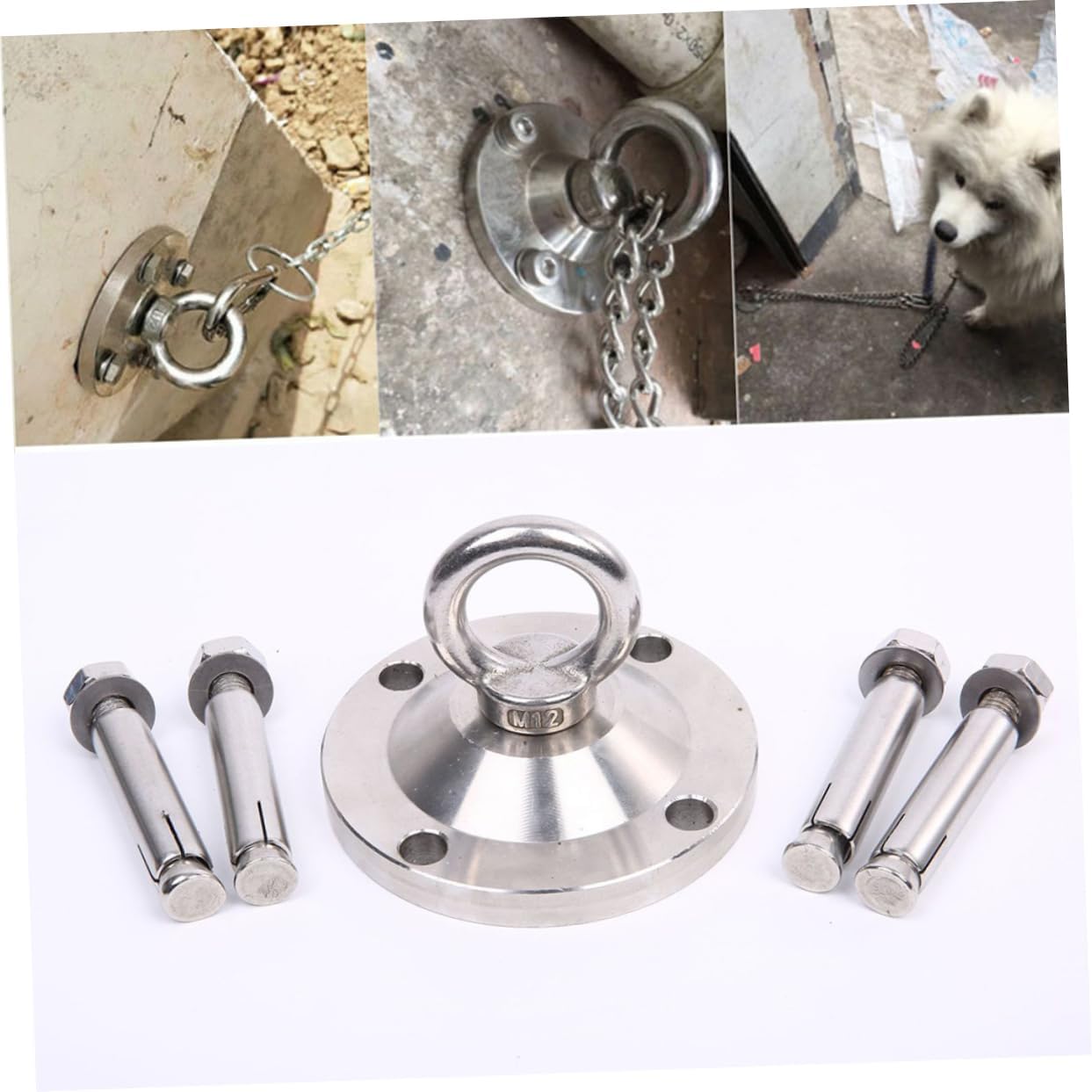 4pcs Rotating Dog Stake Heavy Duty Stainless Steel Tie Out Stake for Large Dogs Easy Ground Installation with Expansion Screws for Outdoor Camping and Home Use