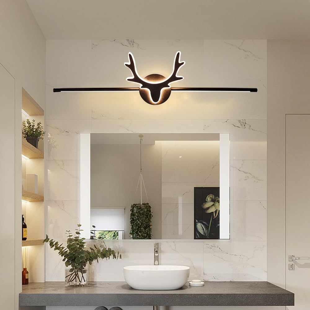 Mengjay Applique da Parete Interno Moderno,Lampada da Specchio LED Bagno 3000K/4000K/6000K,Lampada da Parete Corna di Cervo Decorative Illuminazione a Parete per Camera da Letto Soggiorno (60cm)