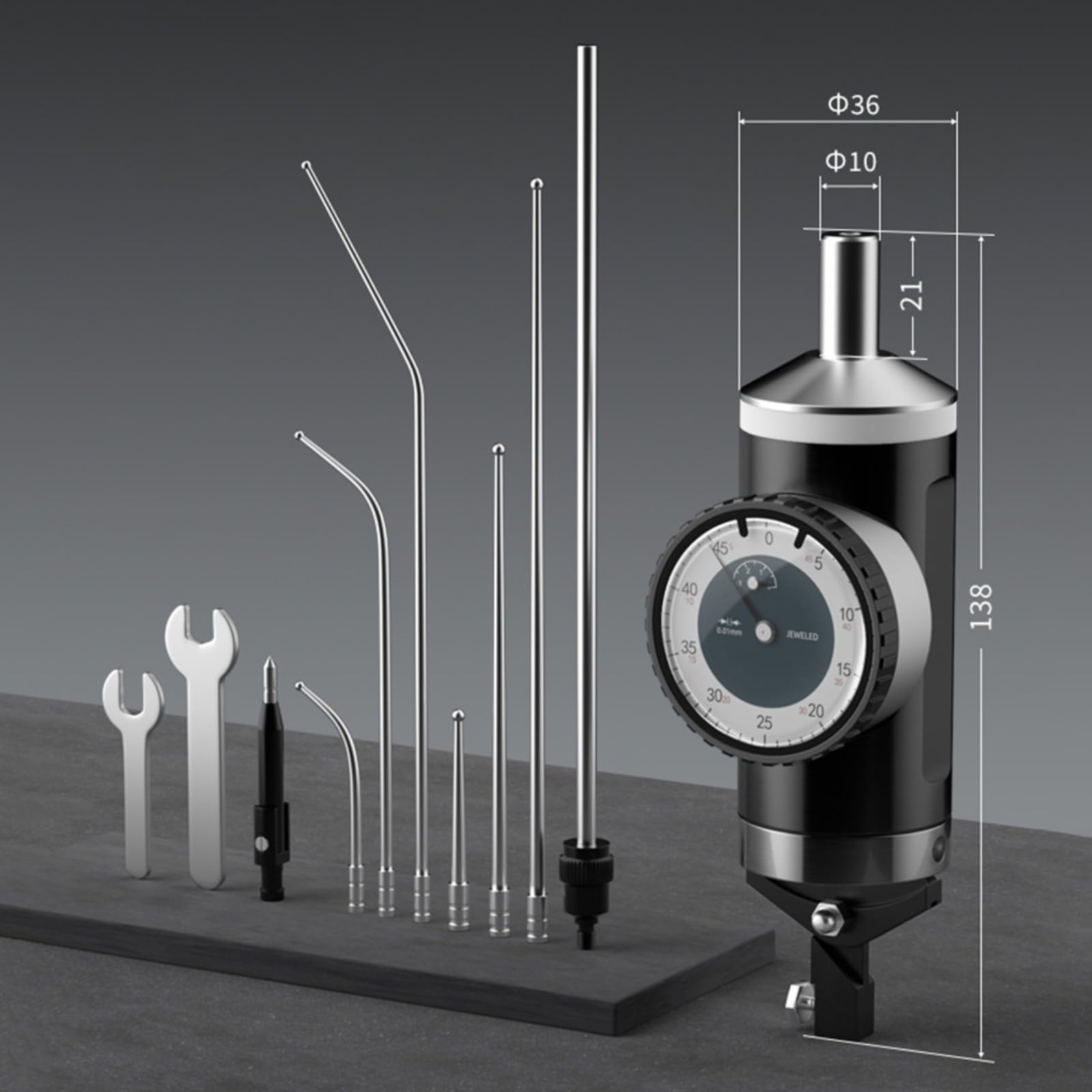 Indicateur de test à cadran mécanique de type levier échelle 0,01 mm outil de mesure avec sonde réglable à 360 degrés pour fraiseuse CNC