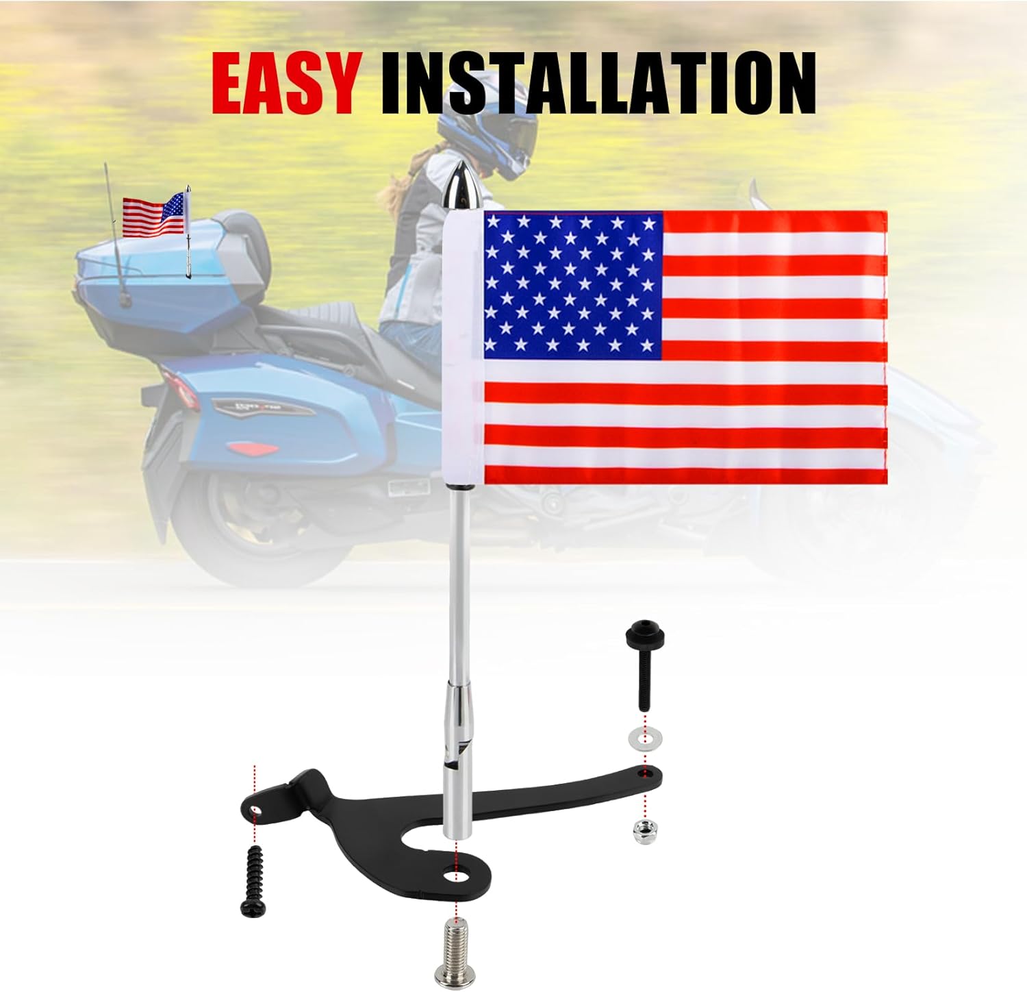 PSLER Spyder Flag Pole Fits for F3-Limited 2017-up Spyder RT 2020-up Right and Left Side Trunk Mounted Foldable with 4 USA Flags