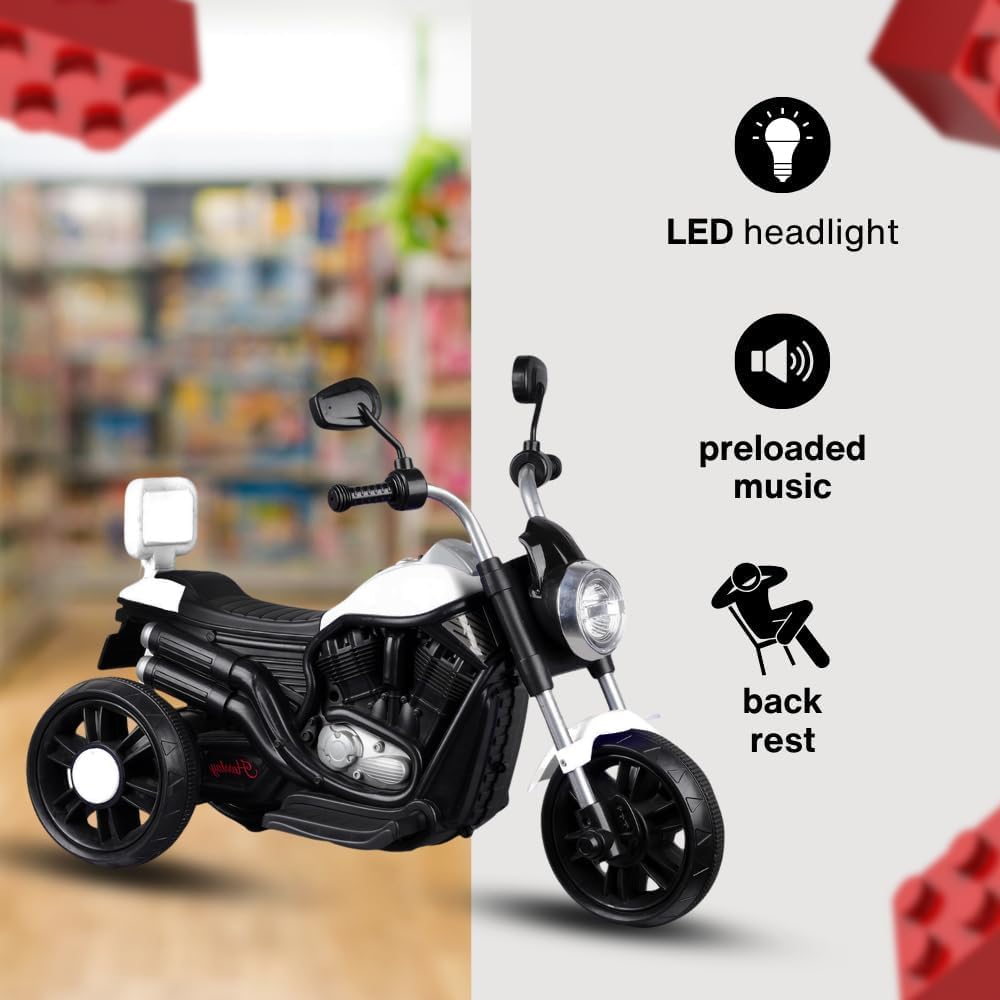 SHAKYA WORLD 3 Wheel Harley Bike Rechargeable Battery Operated Ride On Bike for Kids, 1 to 4 Years with Foot Accelerator (White) 2