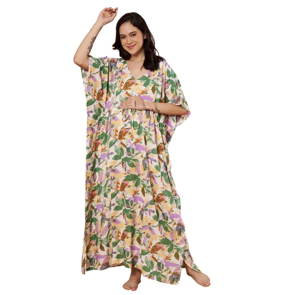 secret wish Multi Floral Rayon Maternity & Feeding Kaftan | Pregnancy Night Gown | Nursing Friendly Kaftan Nightdress Multicolour-picture-21