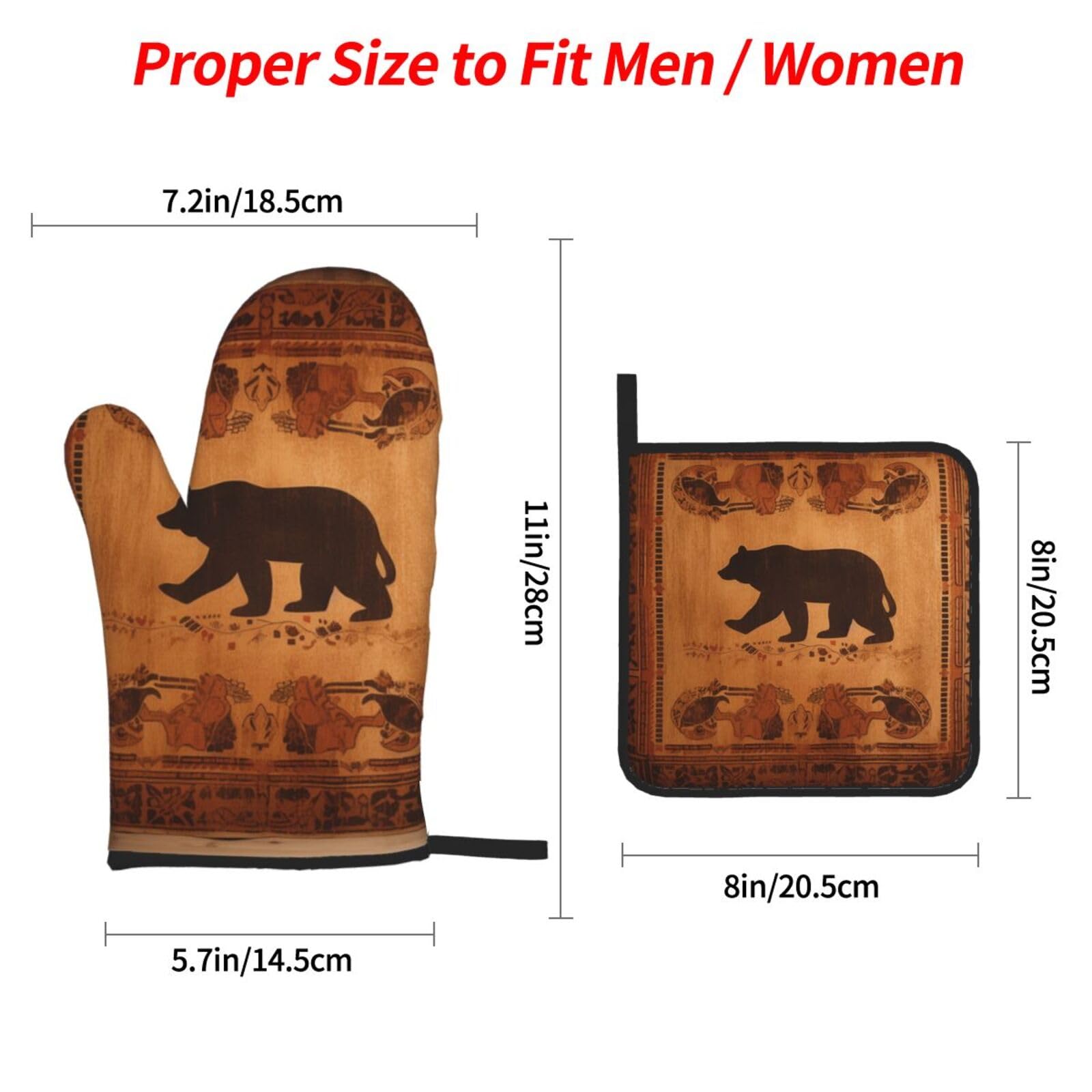 Bear Oven Mitts and Pot Holders Sets of 4 Heat Resistant Kitchen Oven Mitts with Hot Pads Non-Slip Oven Gloves Washable Potholders for Cooking BBQ Baking Grilling