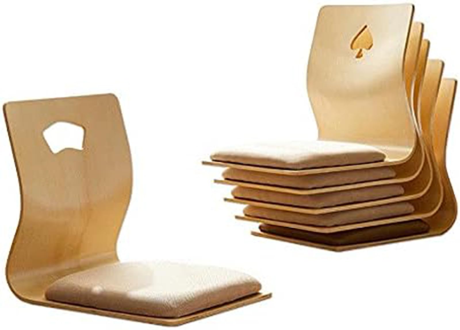 Set di 4 Sedie Giapponesi Senza Gambe - Sedie da Pavimento Tatami in Compensato per Adulti E Bambini, Perfette per Il Soggiorno, I Videogiochi, La Lettura E La Visione di Film.