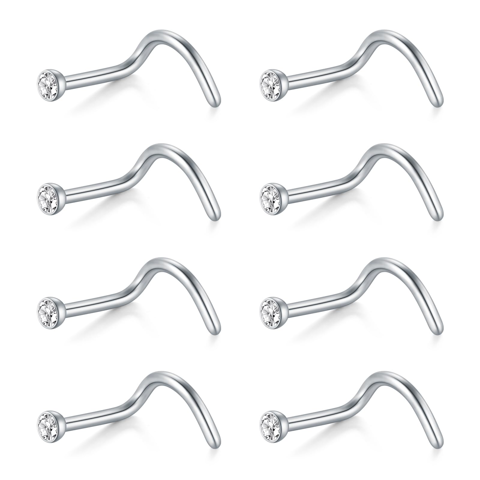 AceFun Nose Studs, L Shaped Stainless Steel Diamond Small Nose Rings for Women and Men — view 12