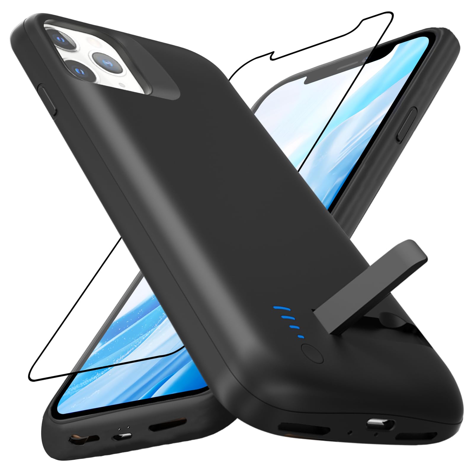 Akkuhülle für iPhone 11 Pro (5,8 Zoll), echte 8500 mAh dünne, wiederaufladbare erweiterte Ladehülle, Powerbank mit Ständer, tragbare schützende Akku-Backup für iPhone 11 Pro, Schwarz