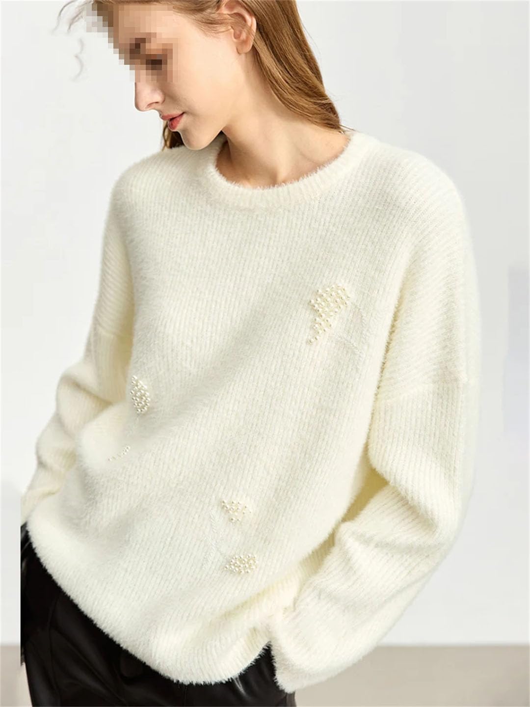 Cappotto da Donna Girocollo in Lana Maglione Invernale Sciolto con Maniche Lunghe Pullover Casual Solido