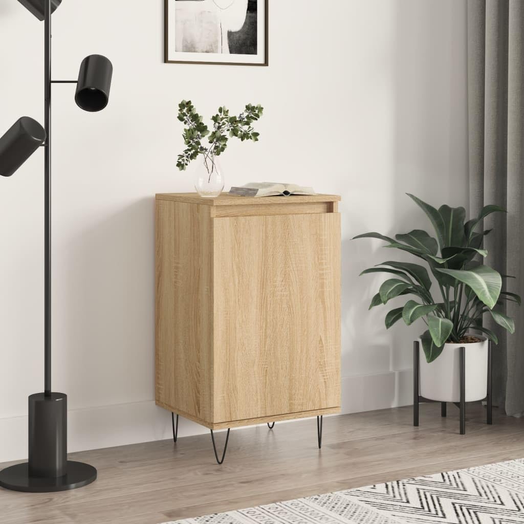 Aparador de madera de roble Sonoma moderno con patas de metal y dos compartimentos, aparador duradero con superficie lisa para el salón con superficie de presentación