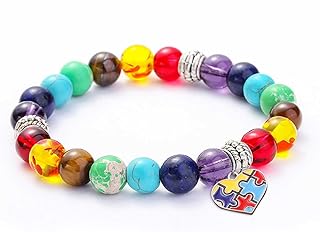 Autism Bracelet Autism Awareness Bracelets Autism Puzzle 7 Chakra Beads Elastic Bracelet Autism Awareness Jewelry Gifts for Autism Family Friends