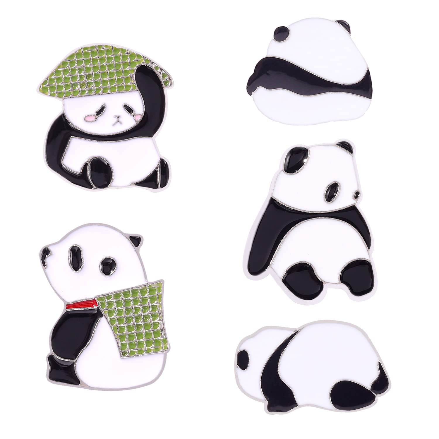 Lindos pines esmaltados de panda, broche de dibujos animados divertidos, alfileres de mochila Kawaii Panda Bear Juego de pines de solapa para amantes de panda, regalo de joyería, Metal, No es una
