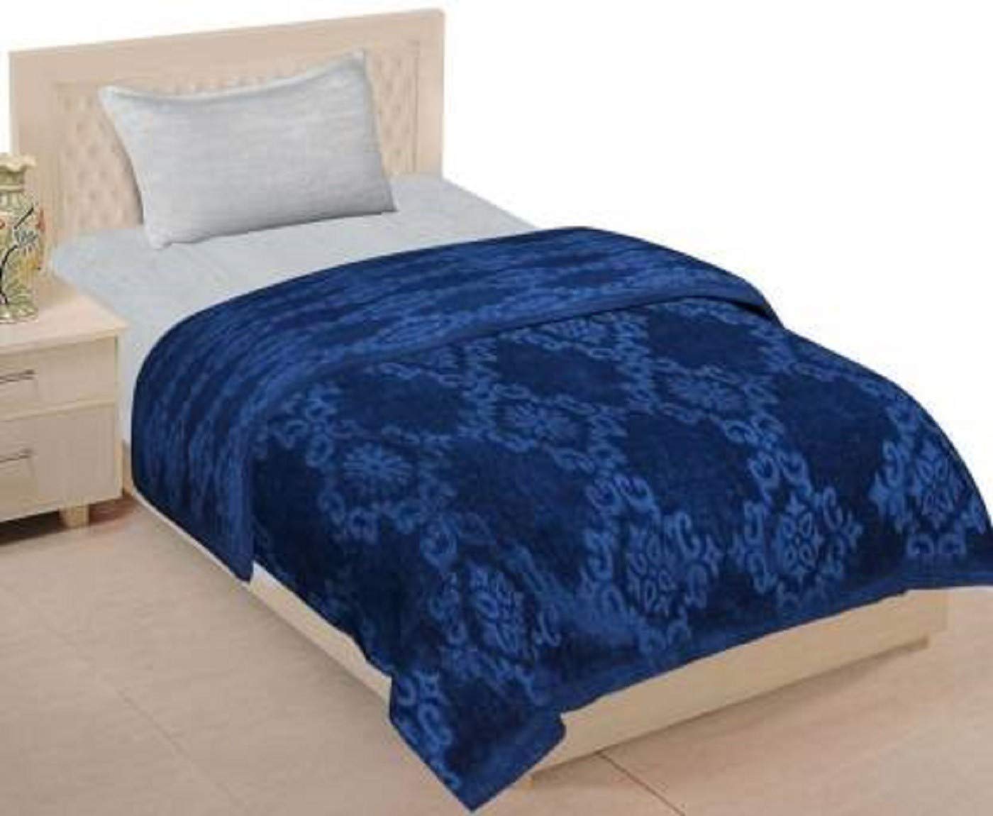 CHANGERS Embossed Blankets,Quilt,duvets,dohar Solid Colour Ultra Soft Floral Double Bed Heavy Mink Winter Blanket (Blue)-image-49