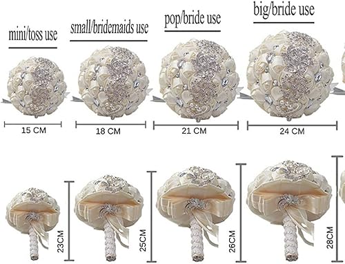 Miniatura 3 de Sharebeauty Ramo de novia de satén hecho a mano de 9.4 pulgadas, ramo de boda, ramo de flores artificiales, color azul rey