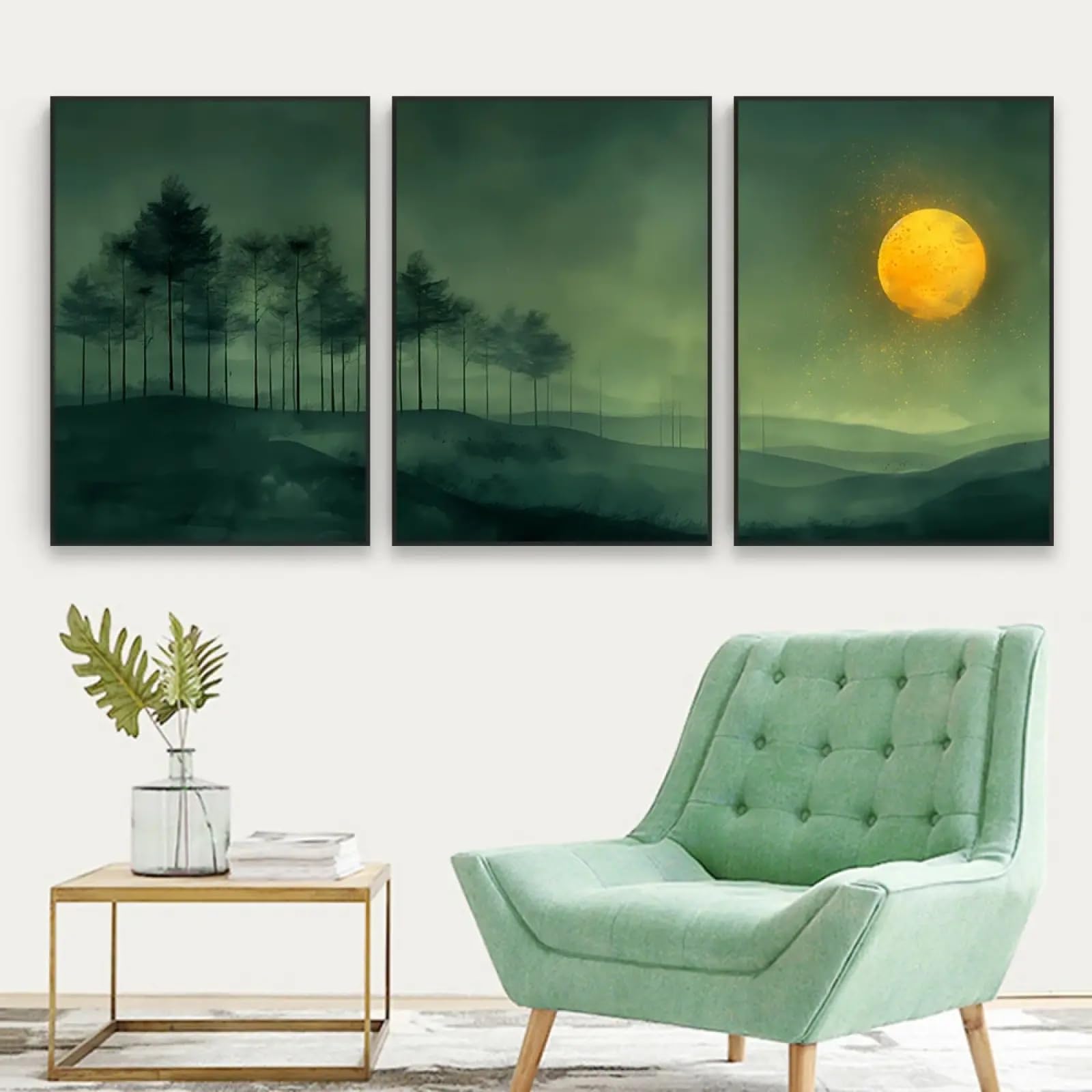 Décoration chambre à coucher forêt sombre lune triptyque - 8