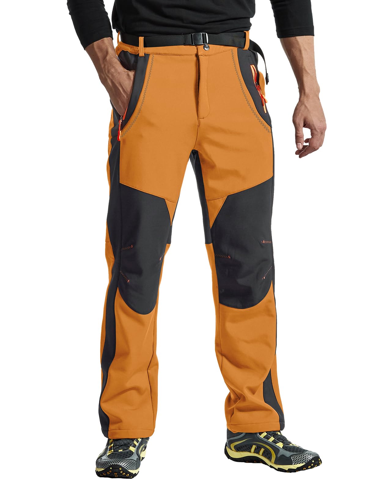 donhobo Pantalon de randonnée doublé pour homme - Imperméable - Coupe-vent - Chaud - En softshell épais - Pantalon de ski - Pantalon de trekking