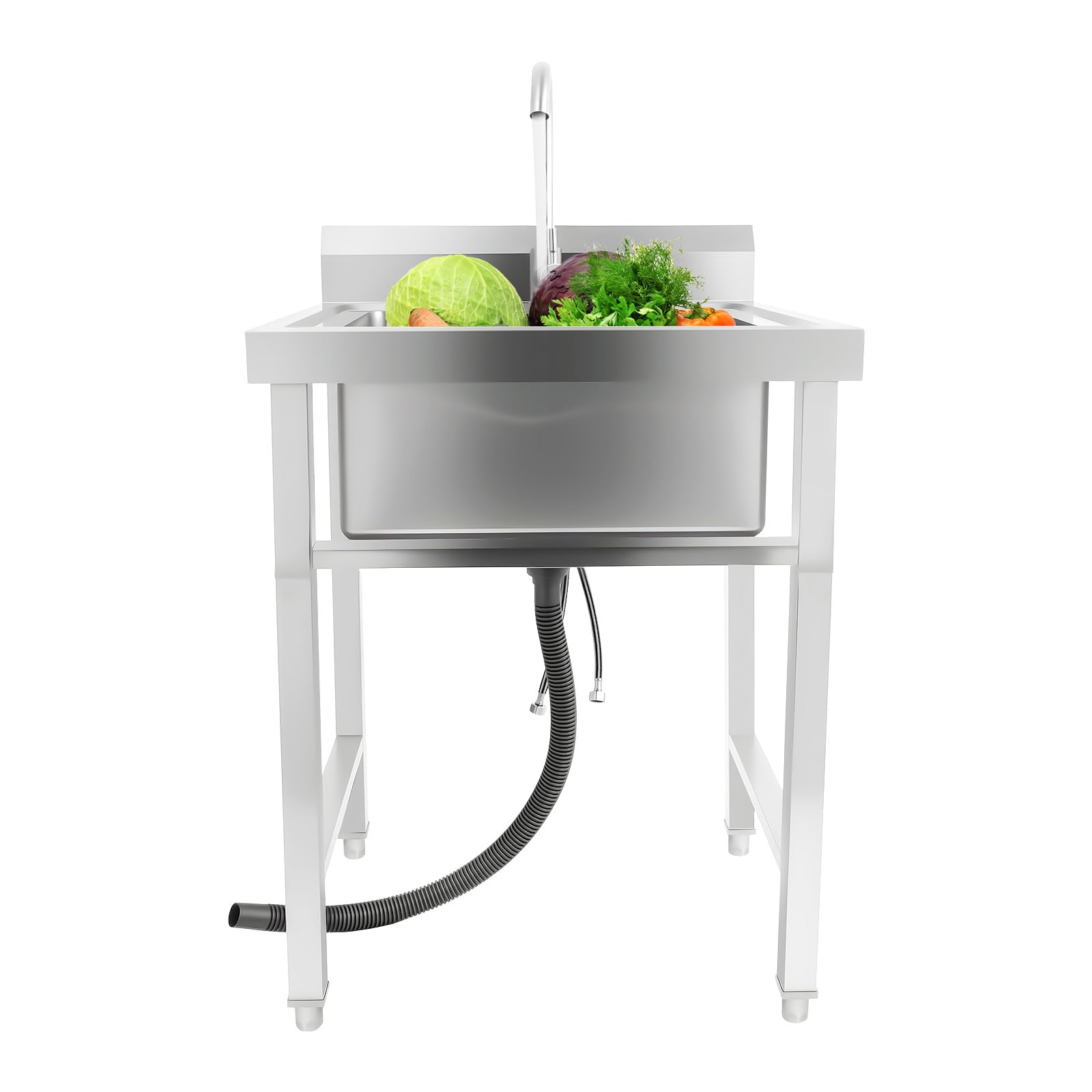 Lavello autoportante, per esterni, in acciaio inox, con rubinetto, multifunzione, per giardino, campeggio, officina e gastronomia, 60 x 60 x 93 cm