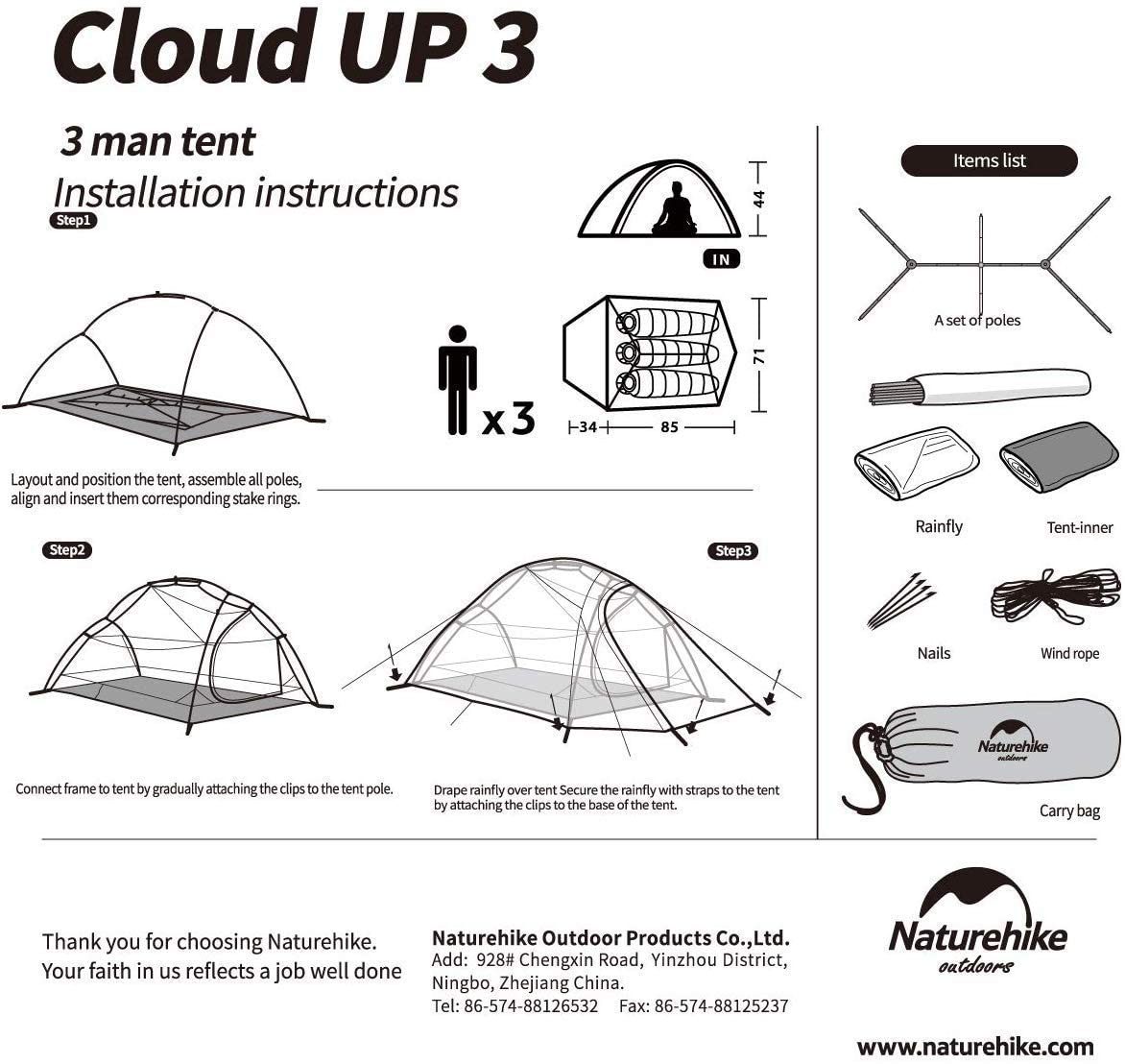 Naturehike Cloud Up 2 Tenda da Campeggio 3-4 Stagioni per 2 Persone, Tenda Leggera da Zaino, Impermeabile, a Prova di Insetti, per Famiglie, per Escursionismo, Alpinismo