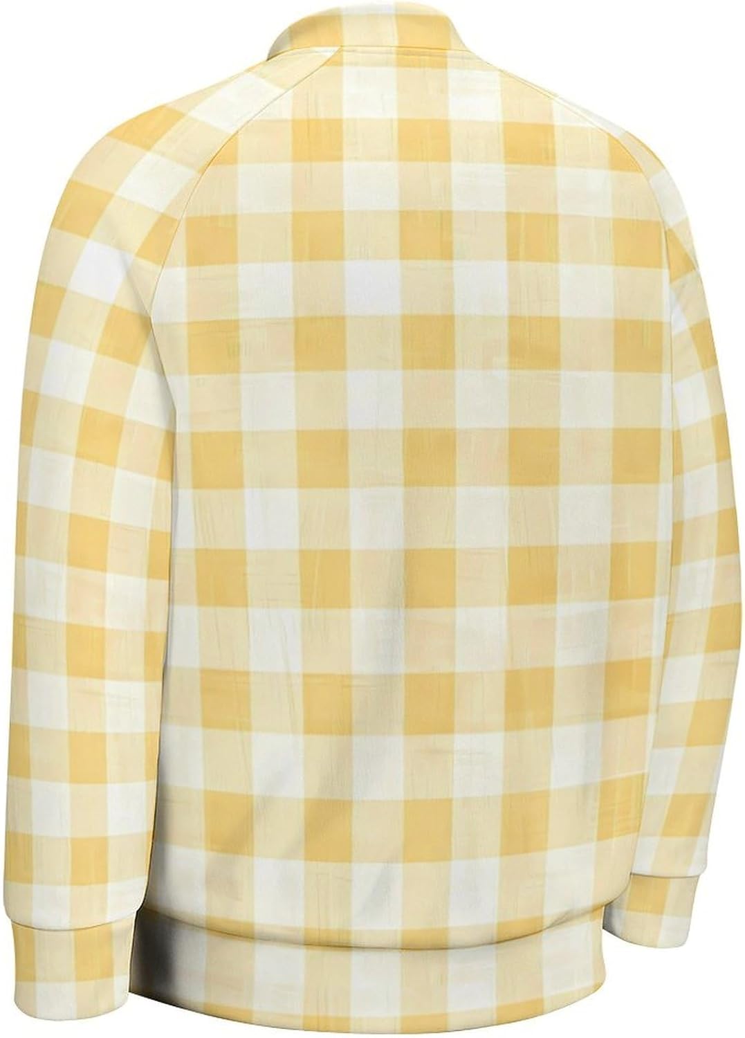Pastel Lemon Yellow Checked Novelty Men's Baseball Jackets Causal Sweatshirt Button Top Long Sleeve Coat
