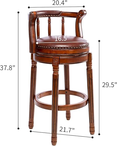 Miniatura 3 de Taburetes de bar de madera de cuero con parte superior de vaca, silla giratoria de 360 grados de altura con respaldo para encimera de cocina del