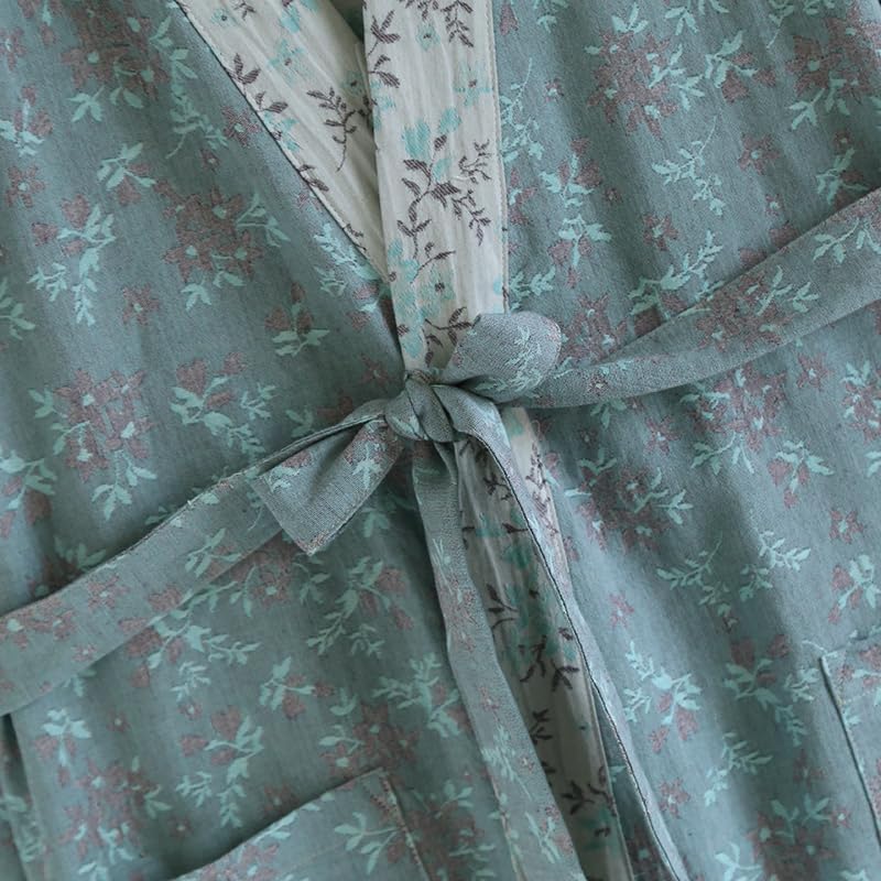 PRINCESS BRIDE Yarn-dyed Cotton Jacquard Elegant Kimono Robe Traditional Loose Yukata Bathrobe Mid-Length Loungewear for Women 165/88A/L(Light Blue) - Image 4