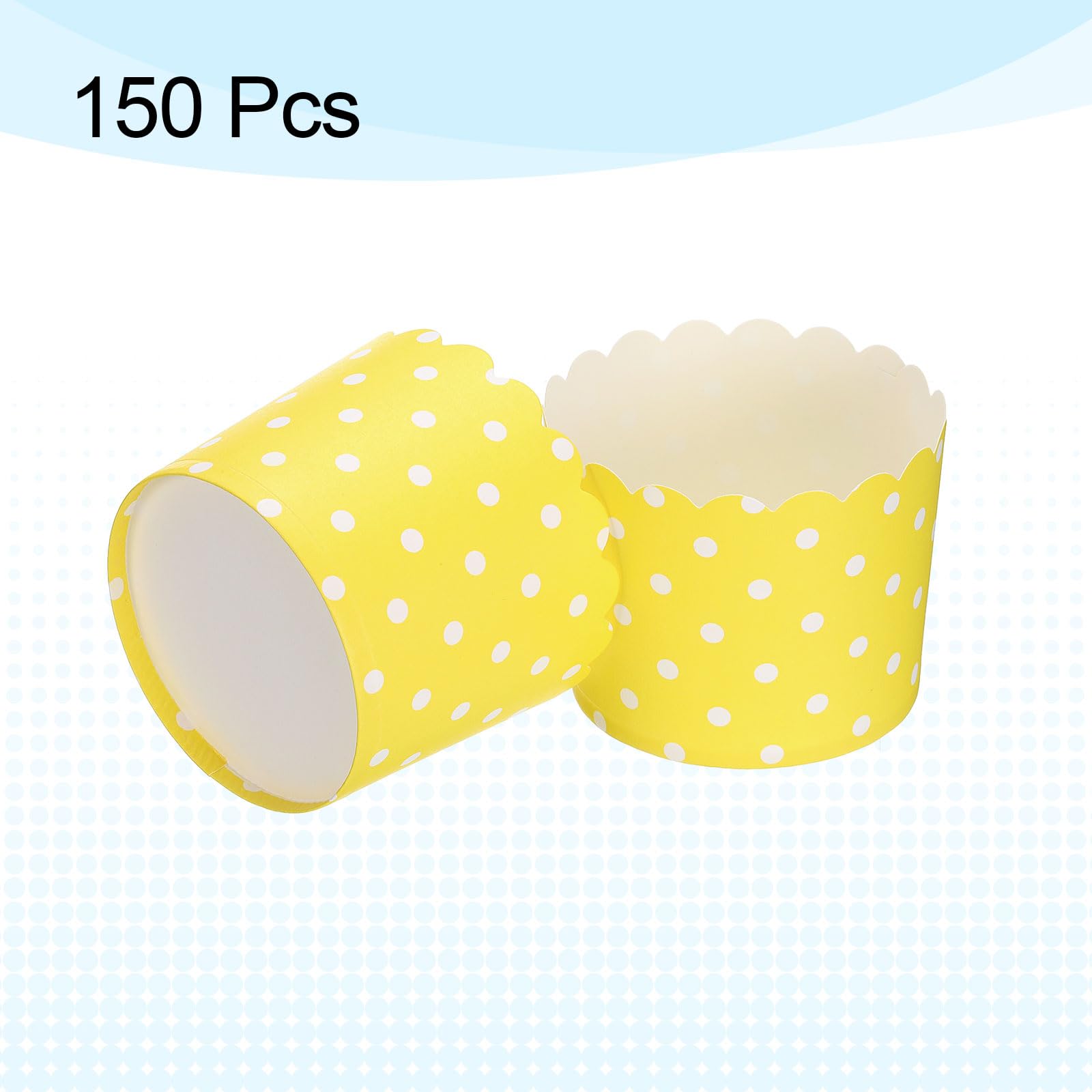 QUARKZMAN 150pz Pirottini da Forno in Carta 6oz Pirottini Involucri per Frittella Cupcake Monouso Antigrasso per Matrimonio Compleanno Laurea, Giallo a Pois
