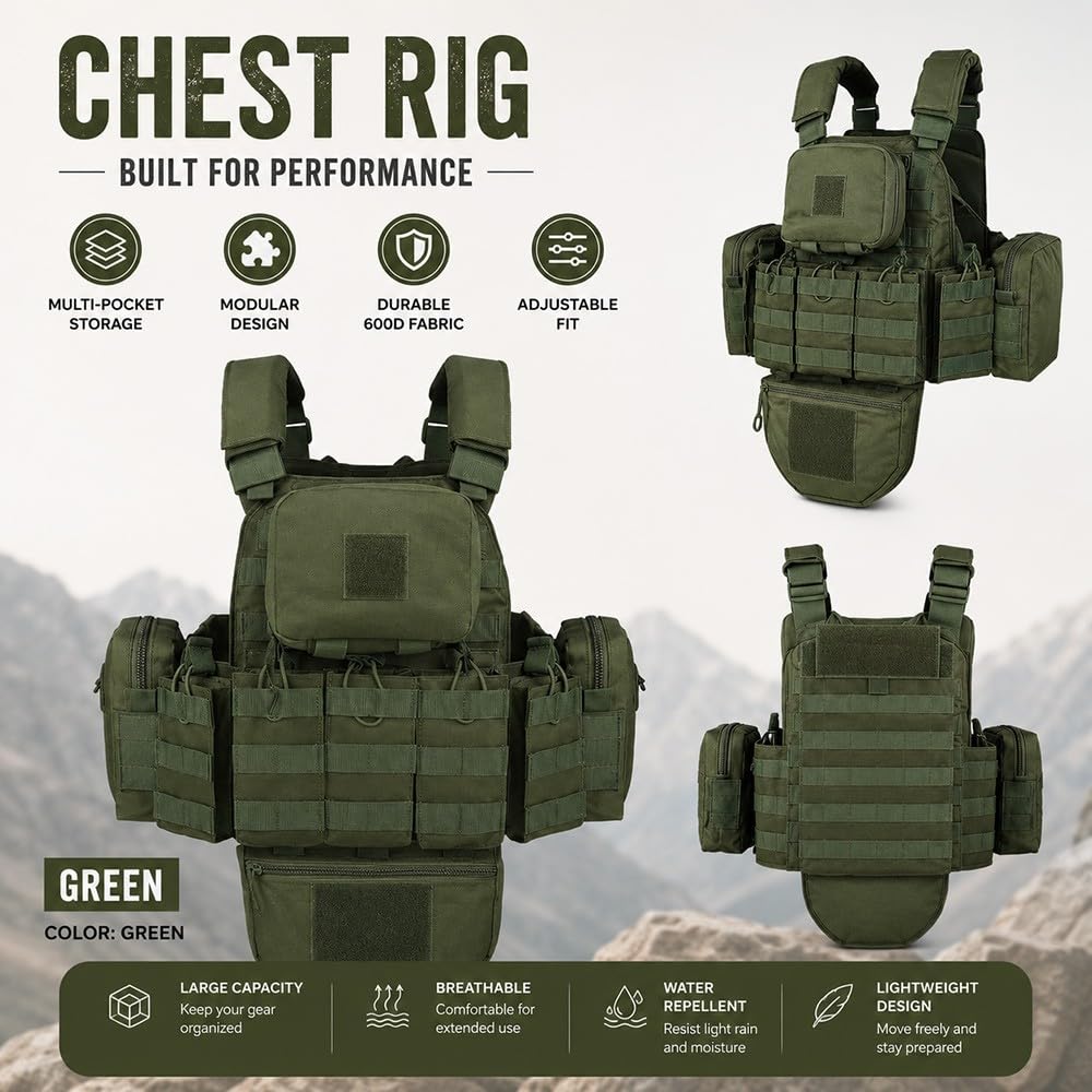 Gilet Tattico Regolabile con Tasche Rimovibili,Gilet Modulare Multitasche con Sgancio Rapido Gilet Utility Traspirante per Escursionismo Softair E attività Outdoor