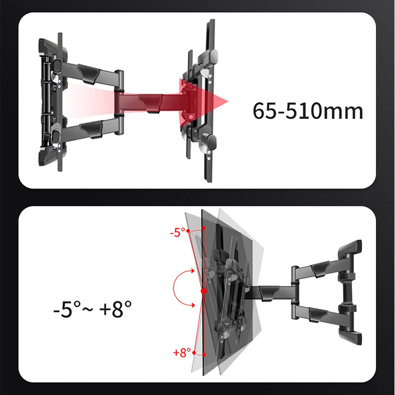 tv Stand La rotazione dell'inclinazione dell'estensione di movimento a movimento completo per la maggior parte dei TV a 37-80 pollici, regolabile TV Staffa a parete con max VESA 60. 0x400mm fino a 127