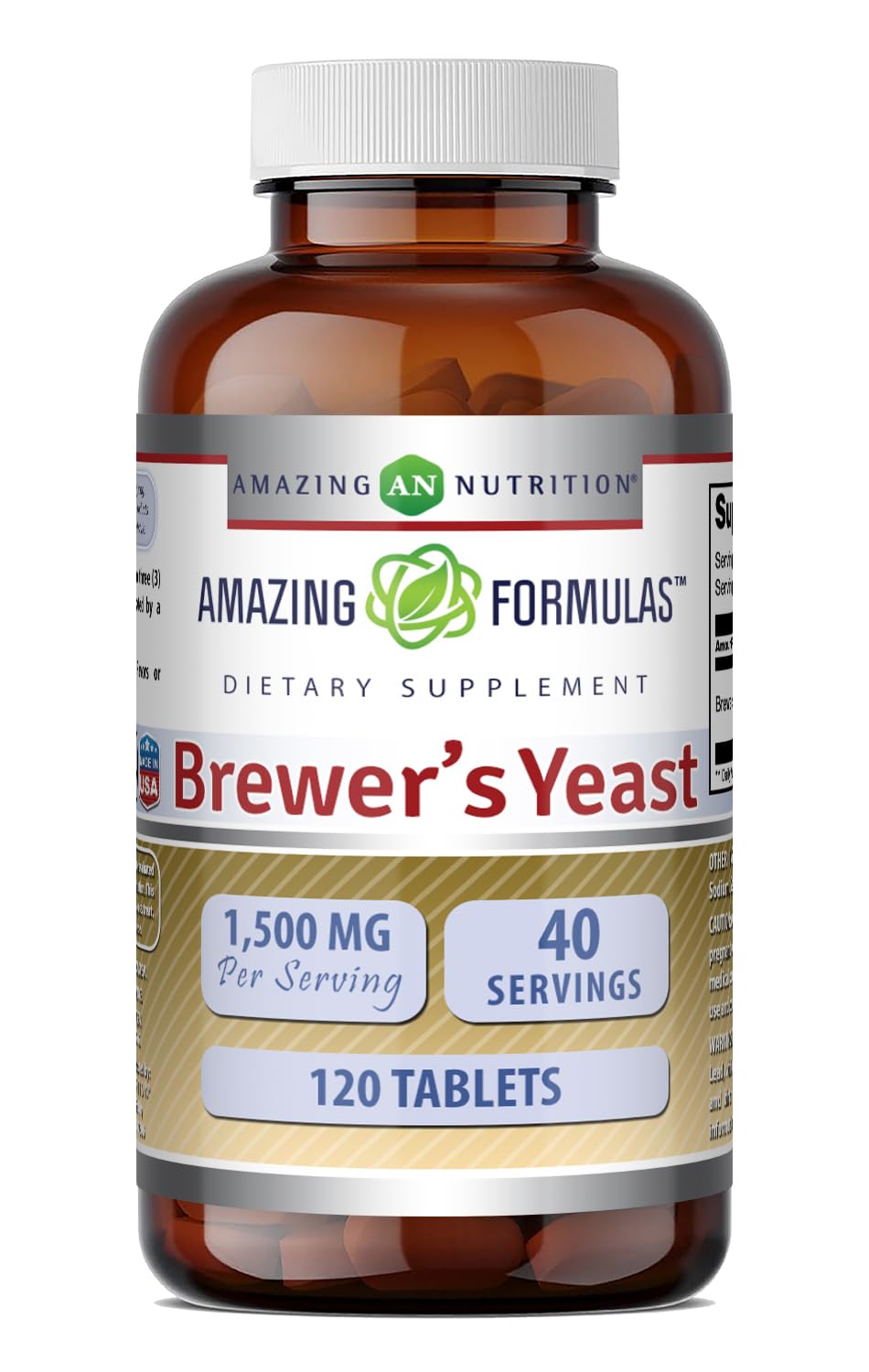 Amazing Formulas Brewers Yeast | 1500 Mg Per Serving | Tablets Supplement | Non-GMO | Gluten Free | Made in USA (1 Pack | 120 Count)