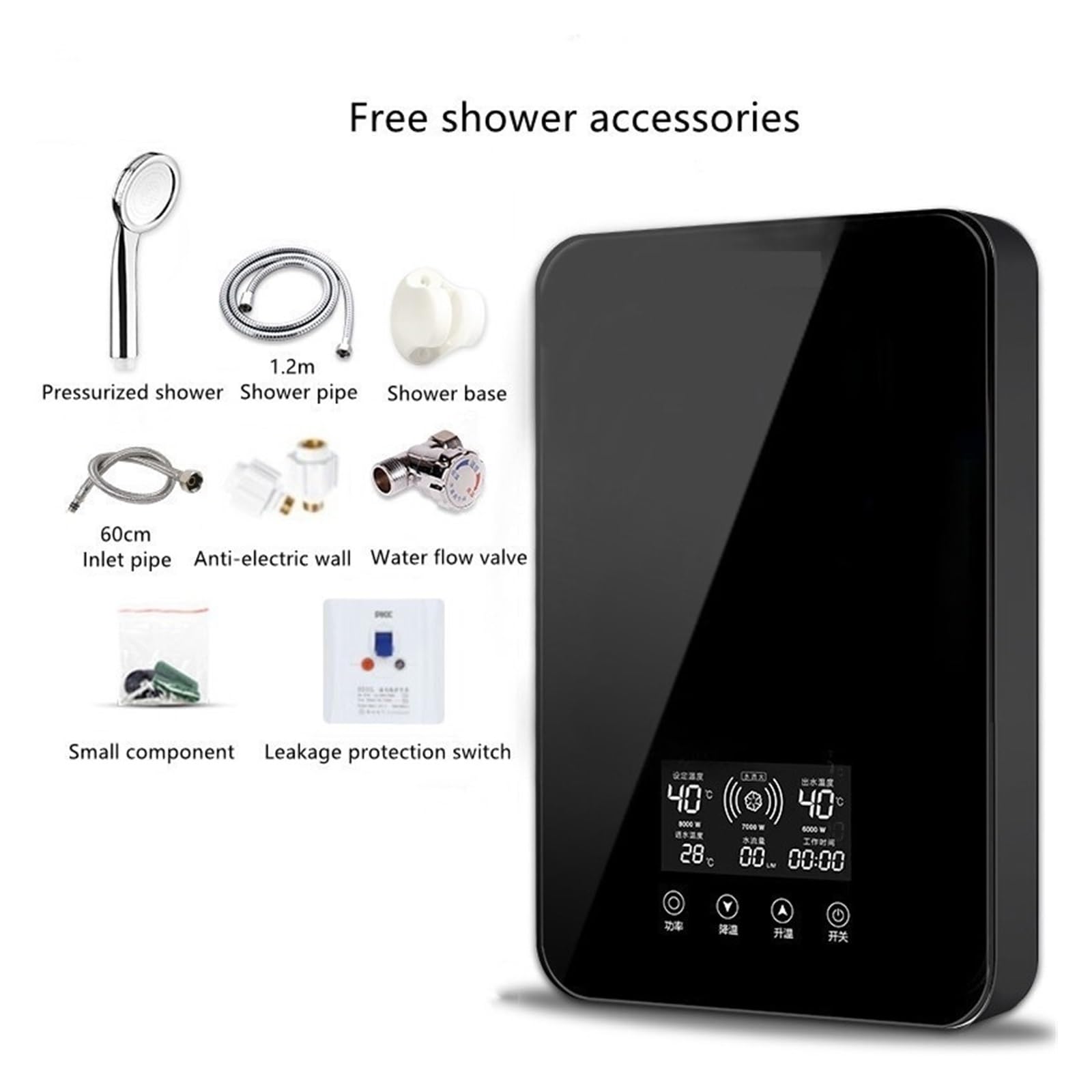 Scaldabagno Elettrico Istantaneo, Scaldabagno Elettrico Riscaldamento Rapido Istantaneo Bagno Domestico Doccia Piccola Macchina Da Bagno Scaldabagno Da Cucina per RV Cucina Bagno(Black-Chinese Panel)