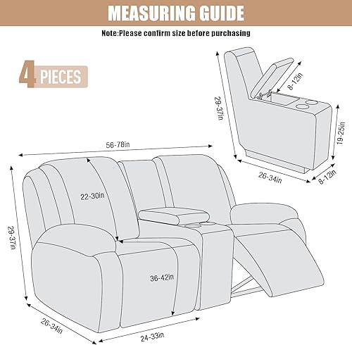 Miniatura 2 de VANSOFY Funda de sofá reclinable con consola central, funda elástica para sofá reclinable de 2 asientos, fundas de sofá reclinable de jacquard con