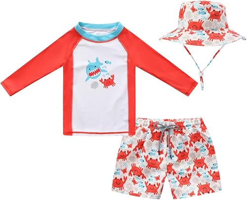 Trajes de baño de 3 piezas para niños pequeños y bebés, traje de baño de manga larga