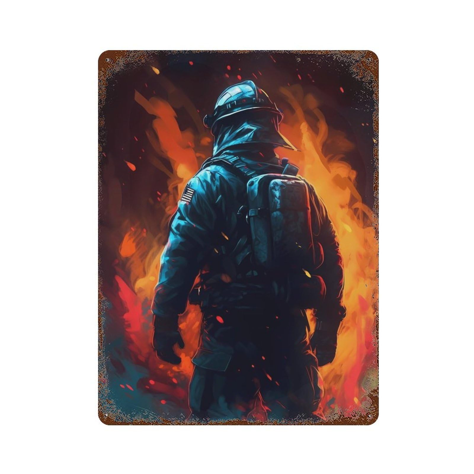 Firefighter Color Retro Metal Sign 15.7"x11.8", Ideal for Cafe, Home Bar And Lounge Decor
