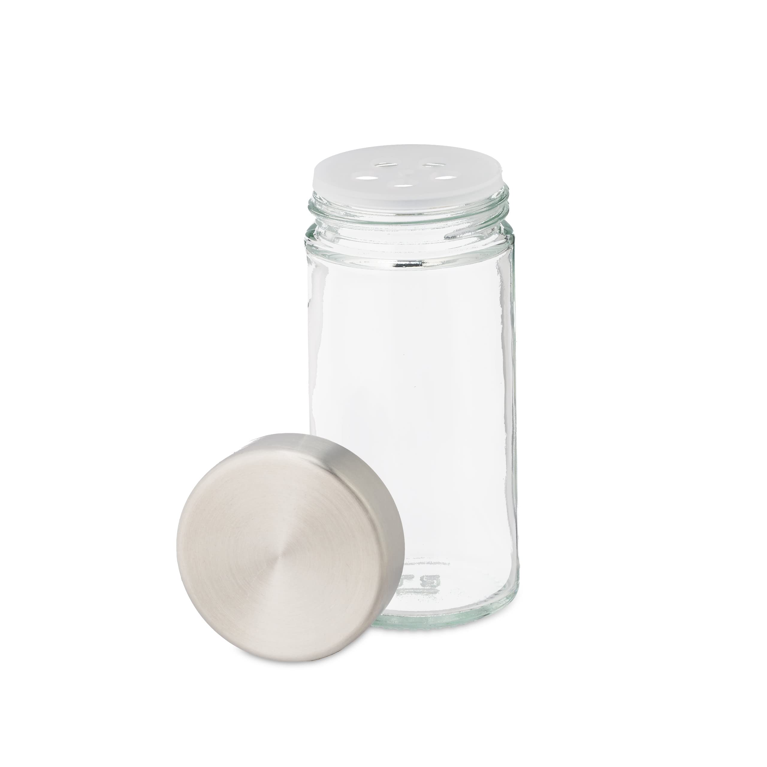 Relaxdays Tourniquet à épices avec 20 Pots en Verre, Rotatif 360°, Acier INOX, Bois, HD 34 x 19,5 cm, argenté et Nature