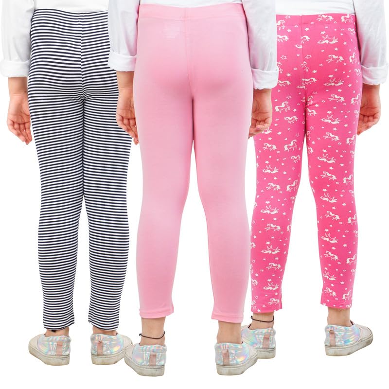 Image of Real Basics Girls Cotton Printed Non-Transparent Regular Fit Ankle Length Leggings (3 Leggings Set)