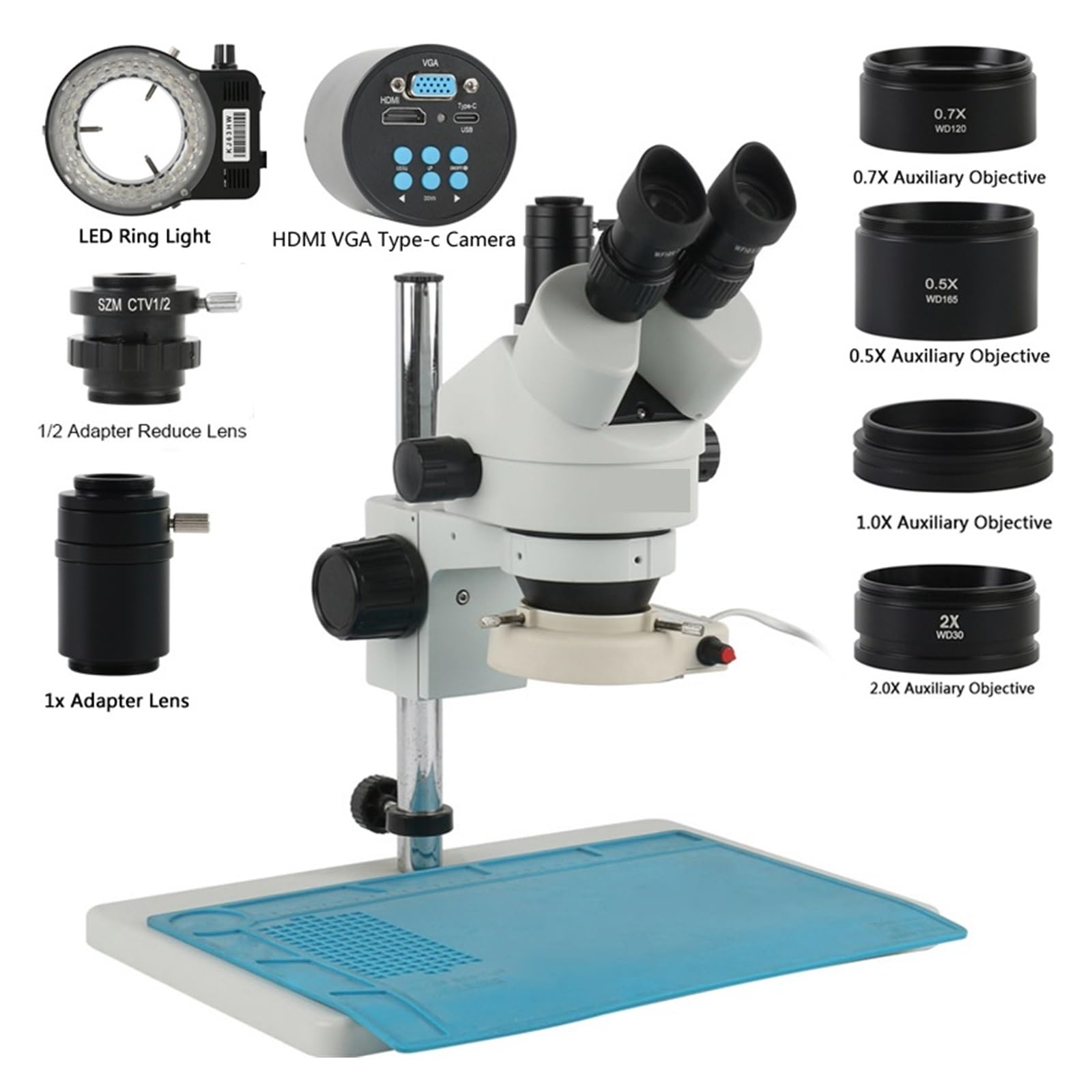 Industrial Lab Chirurgia PCB Saldatura Gioielli 3.5X-90X Zoom Simul Focale Stereo Microscopio Microscopio Trinoculare Set Di Strumenti For Fotocamera(HDMI VGA Type-c)