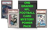 National Football League Mystery Power Pack! 1 Graded Card + 2 Sealed Packs of Football Cards | PSA, Etc Grade 8+ Guaranteed | Contains One Graded Vintage, Rookie, Legend or Current Star |