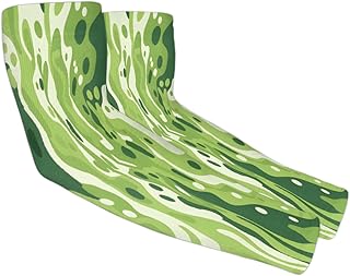 Fashion Camouflage Green UV Sun Protection Arm Sleeves, Camo Pattern Gardening Sleeves with Thumb Hole Farm Cooling Arm Sleeves for Women Men