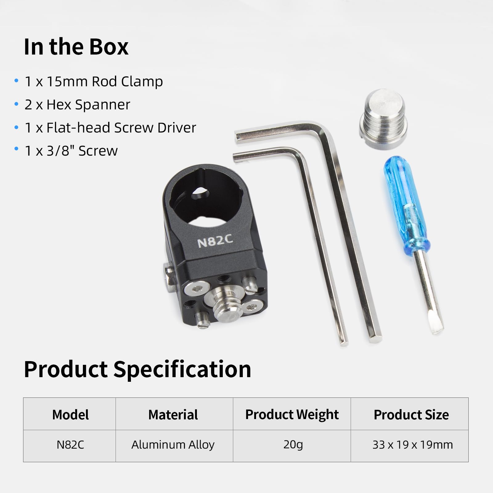 Nitze 15mm Rod Clamp Adapter Aleación de Aluminio con Tornillo de 1/4" y Tornillo de 3/8", Intercambiable para Aparejos de Cámara, Jaula de Cámara – N82C