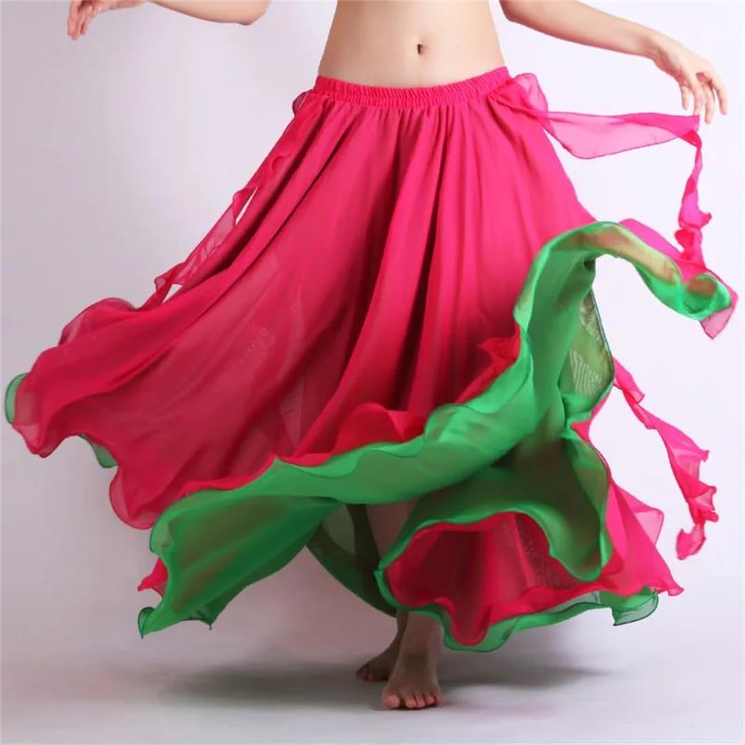 Gonne a Ruota Ampie e svolazzanti, Gonna Lunga da Donna, Danza del Ventre, con Spacco Laterale, Multicolore