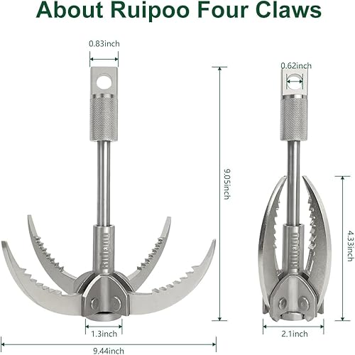 Miniatura 8 de Gancho de agarre plegable Garra de supervivencia Multifuncional Gancho de acero inoxidable para acampar al aire libre Senderismo Árbol Rock Mountain