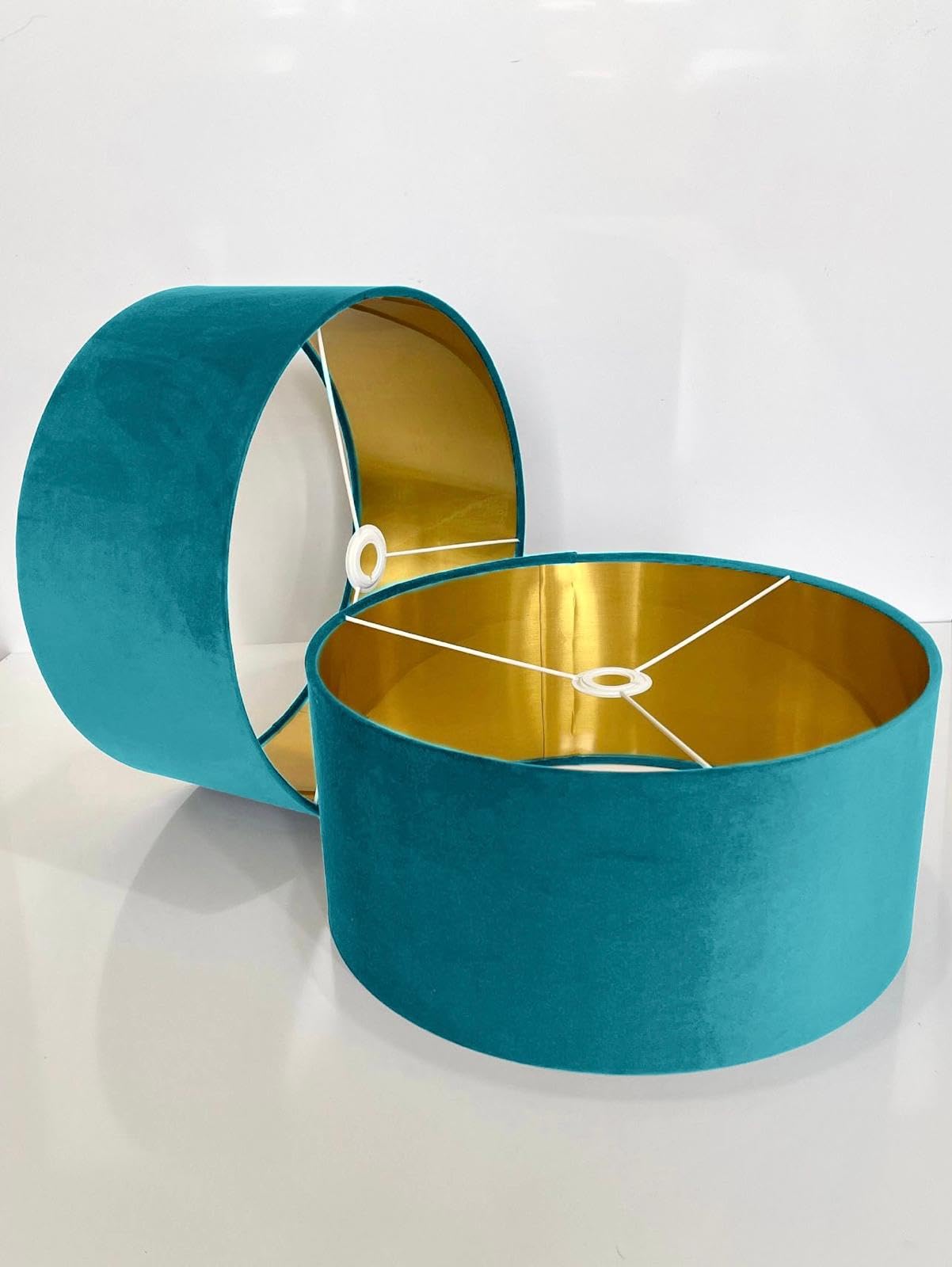 New Handmade by Order Aqua Blue Velvet Drum lamp Shade Ceiling Shade with Metallic Lining of Gold,Silver or Copper lamp Shades Suitable for Ceiling and Tables