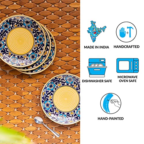 Image of ExclusiveLane Ceramic Quarter Plates /Side Plates for Snacks Plates (Set of 4, 7 Inches, Dishwasher & Microwave Safe) | 'Badamwari Bagheecha' Handpainted Ceramic Plates /Pasta Plate /Serving Plate