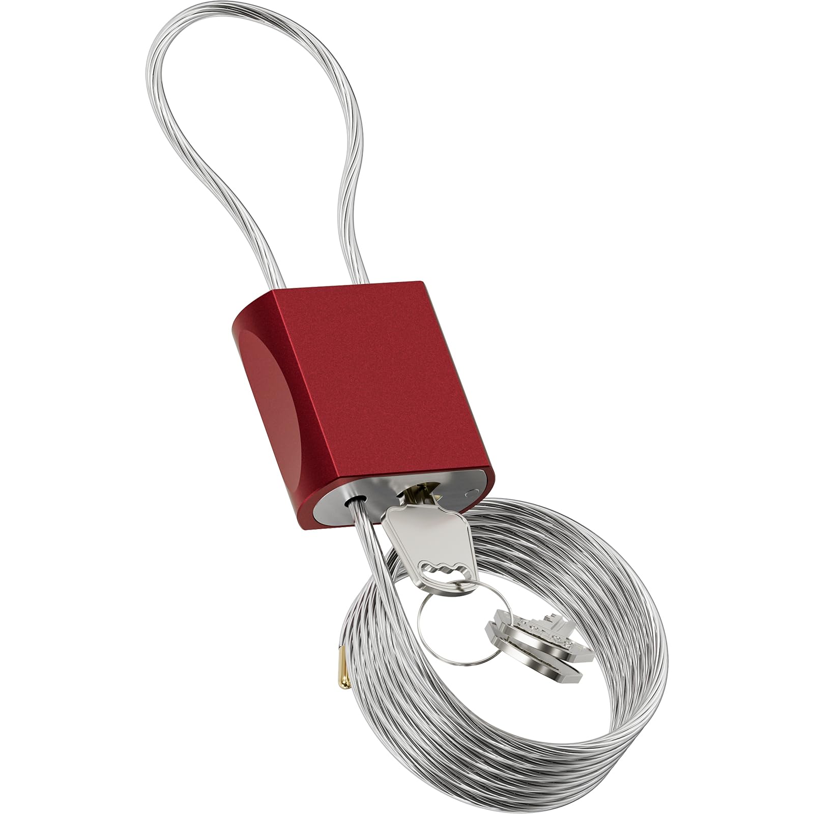 Cable Padlock Free Adjustable Lock 3 Keys, 6.56ft/2m Red